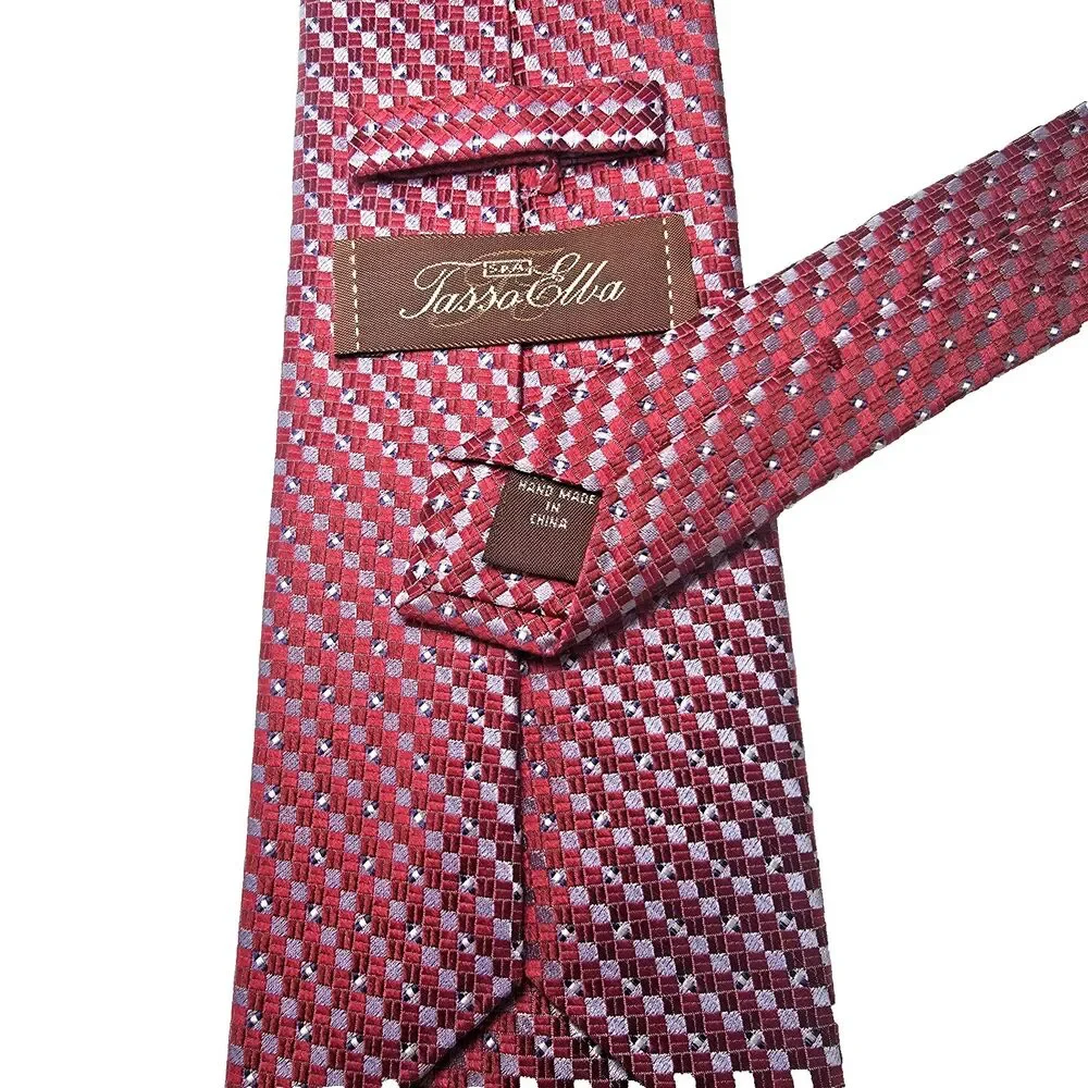Tasso Elba 100% Silk Tie Crimson Red & Blue Made in China 59